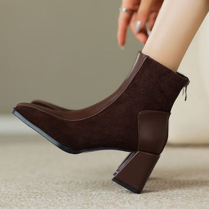 Sample Square Toe Panel Faux Suede Block Heel Short Boots
