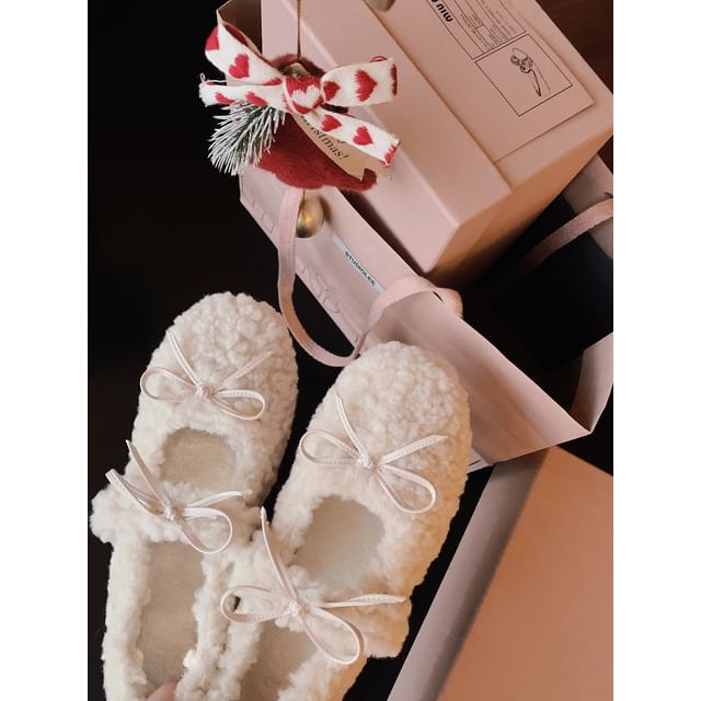 Sample Bow Fleece Hidden Wedge Mary Jane Shoes