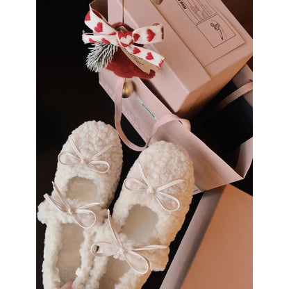 Sample Bow Fleece Hidden Wedge Mary Jane Shoes