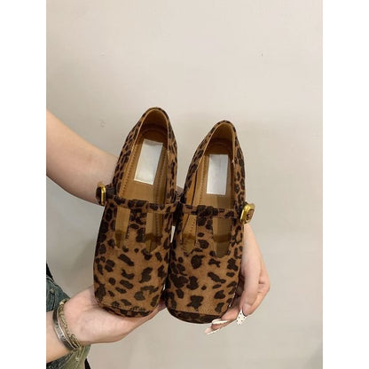 Sample Square Toe T-Strap Faux Suede Flats