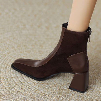 Sample Square Toe Panel Faux Suede Block Heel Short Boots