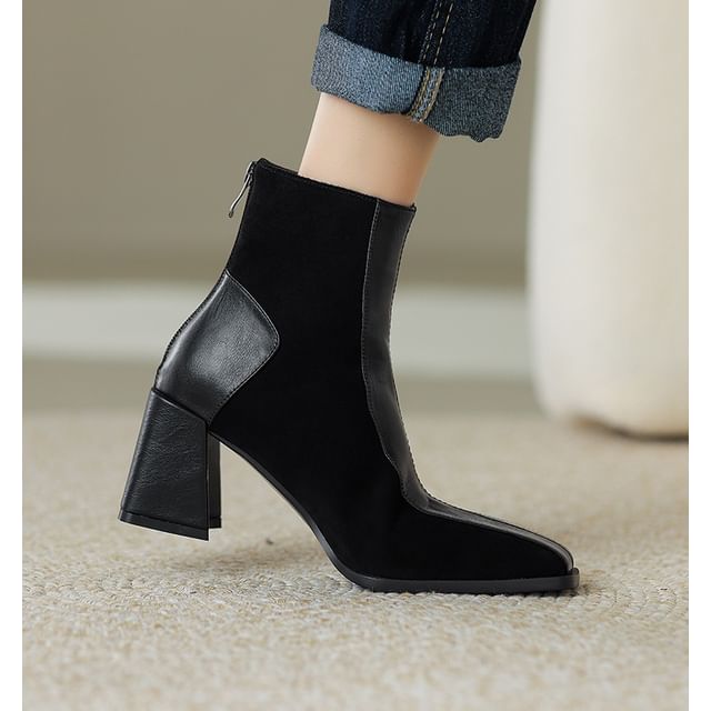 Sample Square Toe Panel Faux Suede Block Heel Short Boots