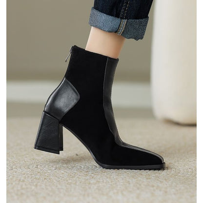 Sample Square Toe Panel Faux Suede Block Heel Short Boots