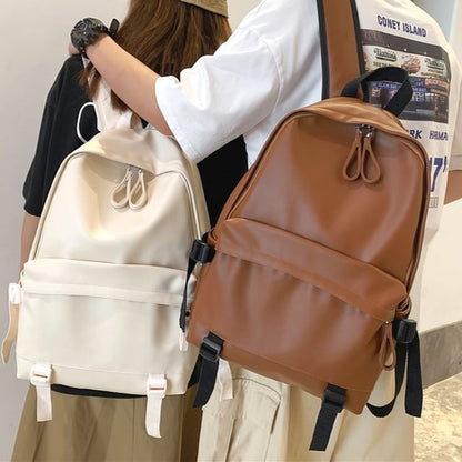 Multi-Pocket Faux Leather Backpack