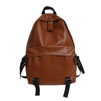 Multi-Pocket Faux Leather Backpack