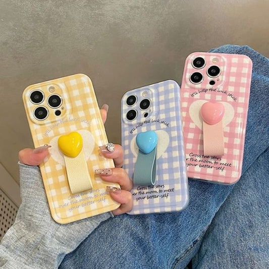 Phone Heart Finger Case / Strap Set Plaid