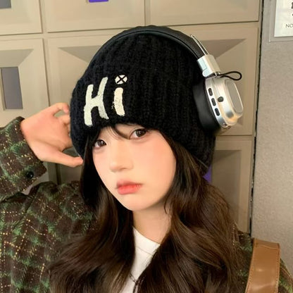 Beanie Lettering Embroidered Knit
