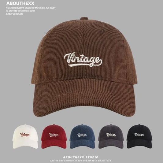 Corduroy Lettering Baseball Cap Embroidered