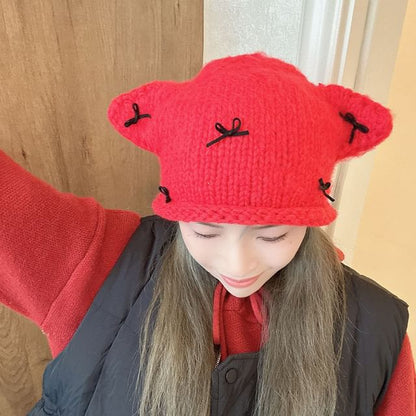 Bow Ear Animal Knit Beanie