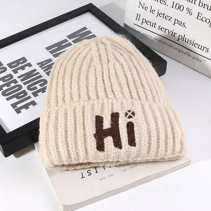 Beanie Lettering Embroidered Knit