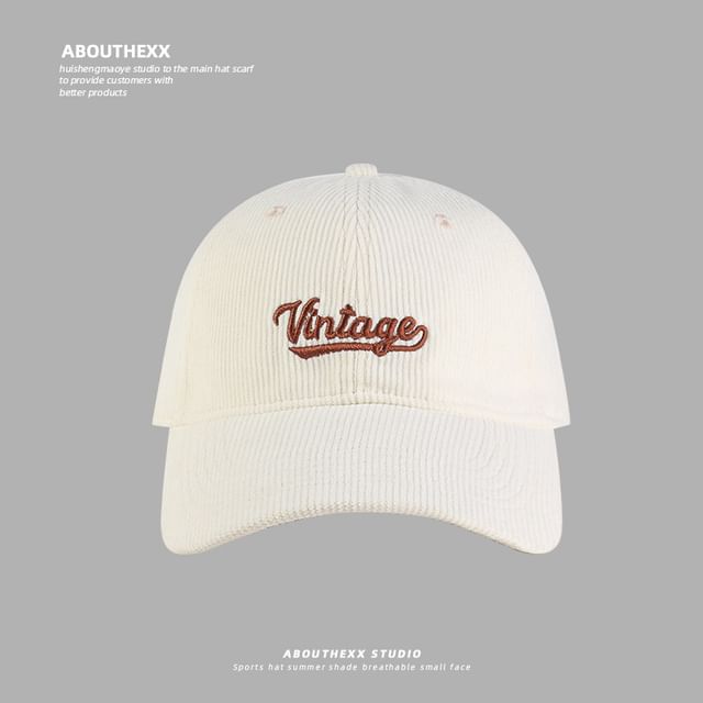 Corduroy Lettering Baseball Cap Embroidered