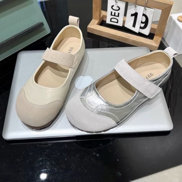 Leather Round Jane Mary Shoes Faux Adhesive Toe Strap