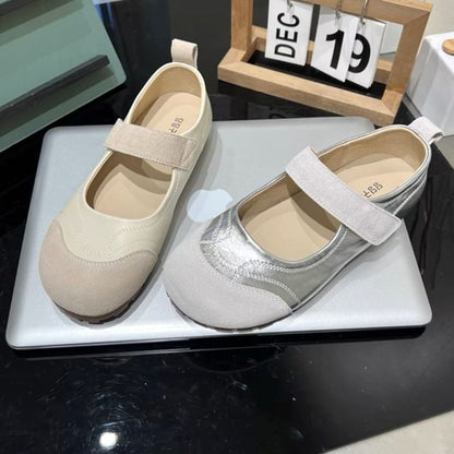 Leather Round Jane Mary Shoes Faux Adhesive Toe Strap
