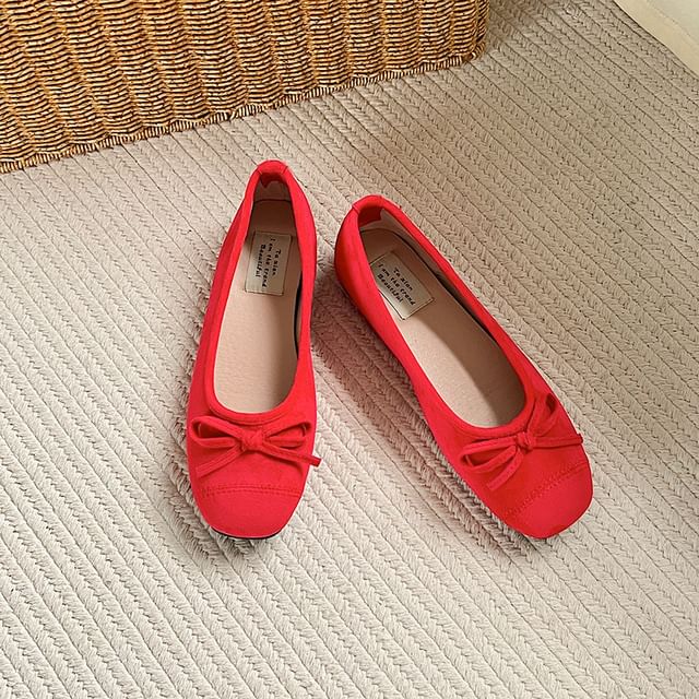 Leather Bow Faux Accent Flats