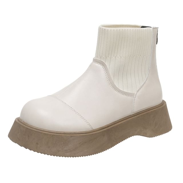 Faux Plain Sock Platform Boots Leather Short