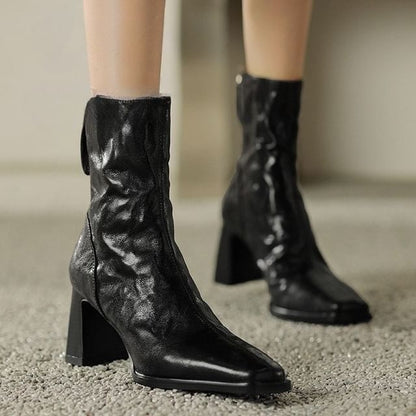 Sample Square Toe Zip Block Heel Short Boots