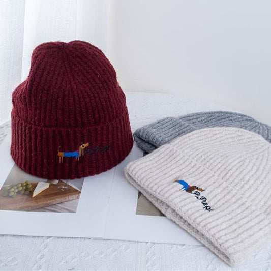 Dog Knit Embroidered Beanie