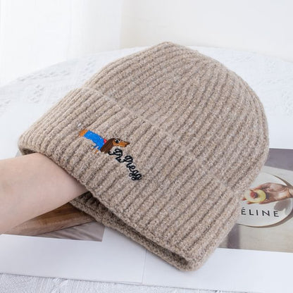 Dog Knit Embroidered Beanie