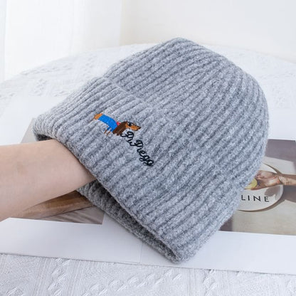 Dog Knit Embroidered Beanie