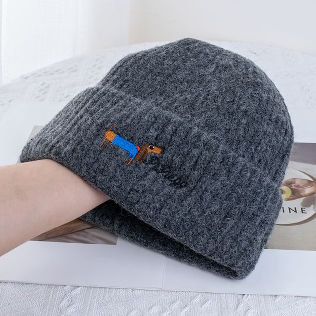 Dog Knit Embroidered Beanie