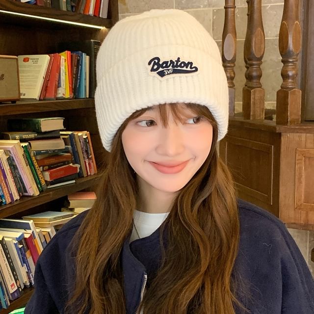 Lettering Applique Beanie Knit
