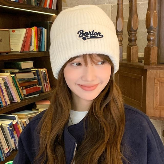 Lettering Applique Beanie Knit