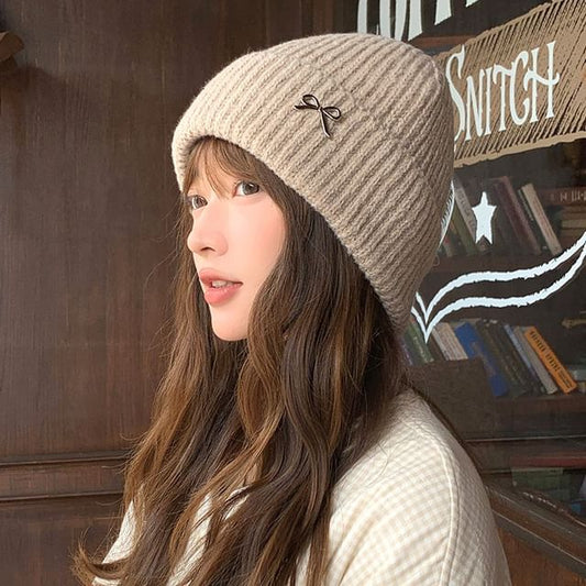 Knit Metal Bow Beanie