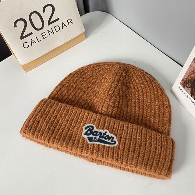 Lettering Applique Beanie Knit