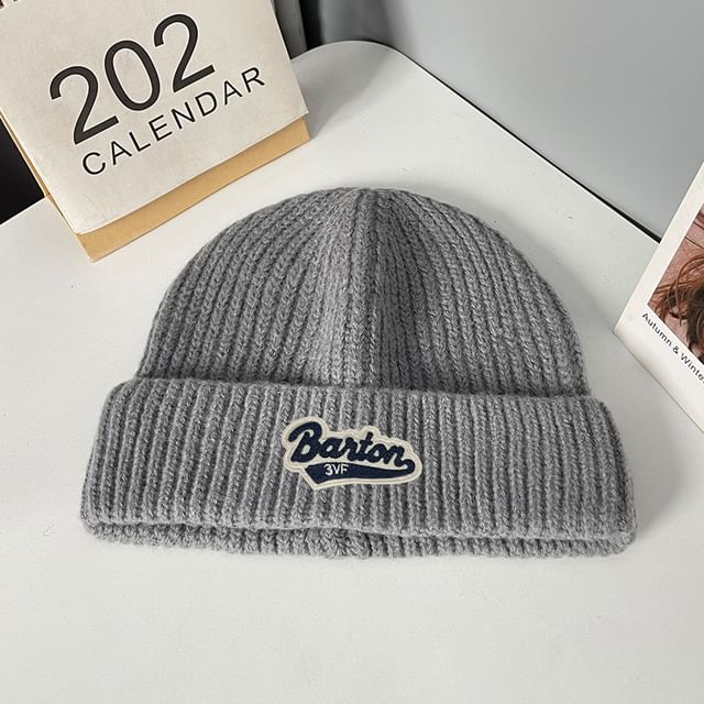 Lettering Applique Beanie Knit