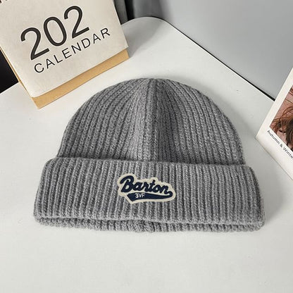 Lettering Applique Beanie Knit