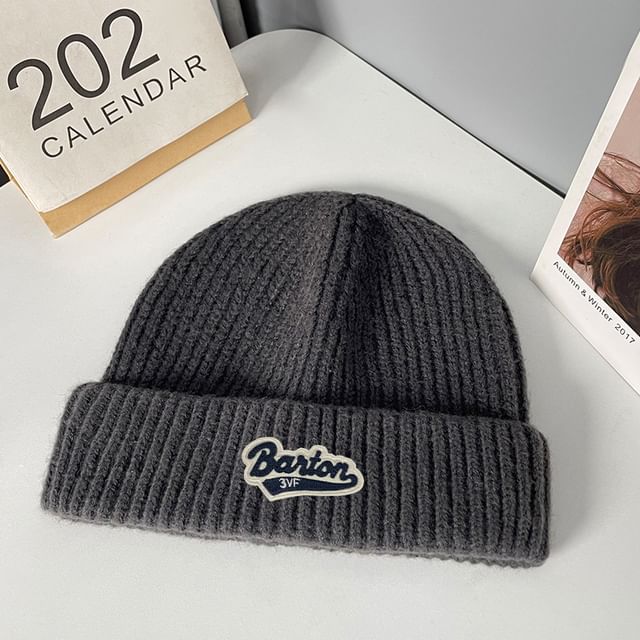 Lettering Applique Beanie Knit