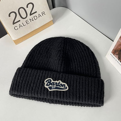 Lettering Applique Beanie Knit