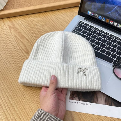Knit Metal Bow Beanie