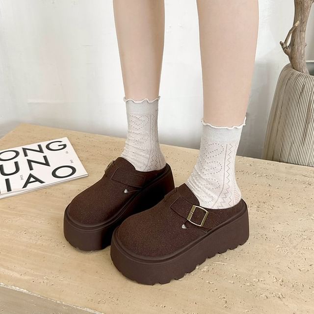 Mules Buckled Faux Platform Suede