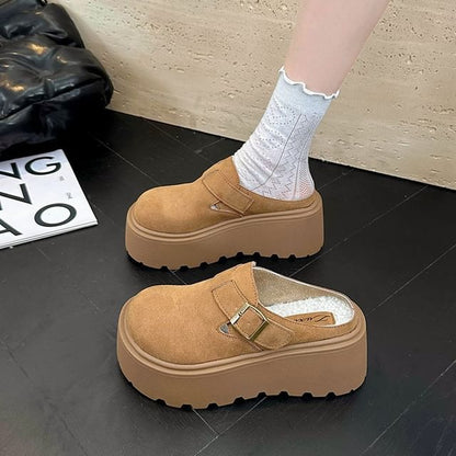 Mules Buckled Faux Platform Suede