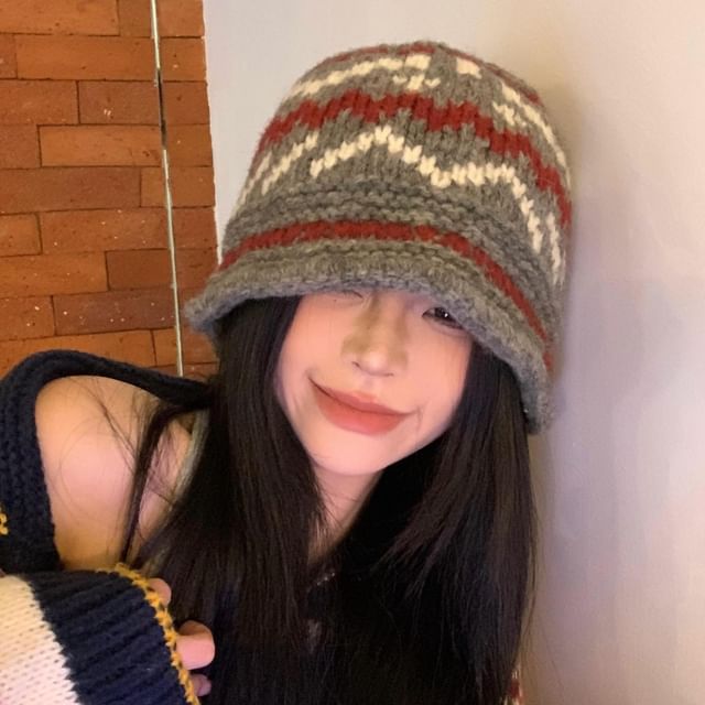 Hat Bucket Knit Patterned