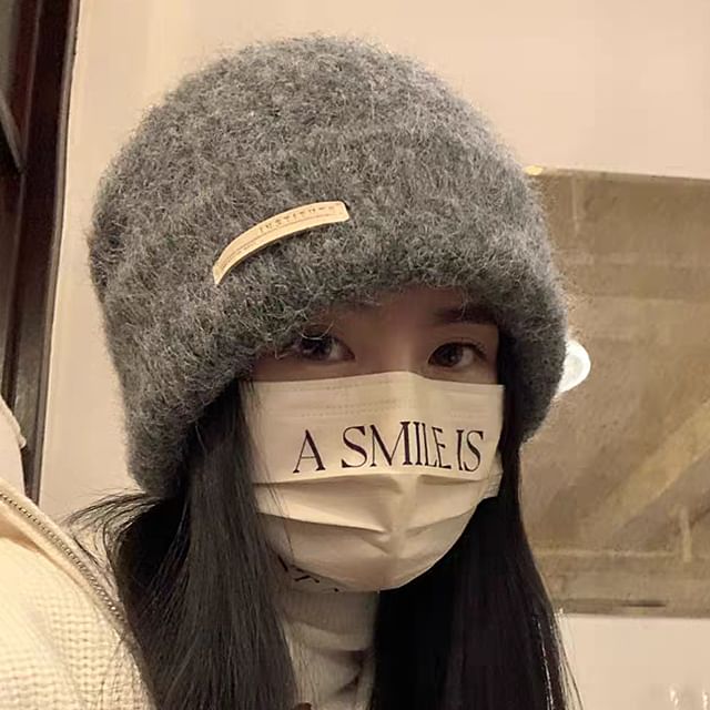 Beanie Plain Applique / Knit Ribbed