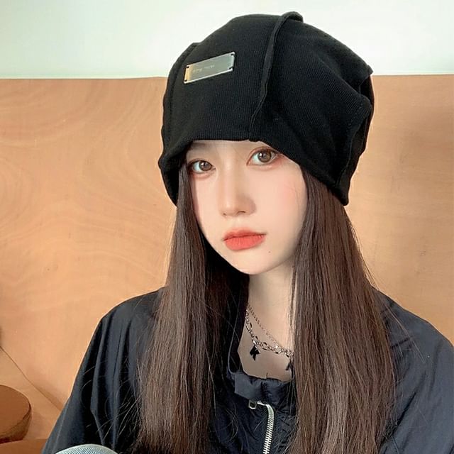 Panel Ribbed Beanie Plain Knit /