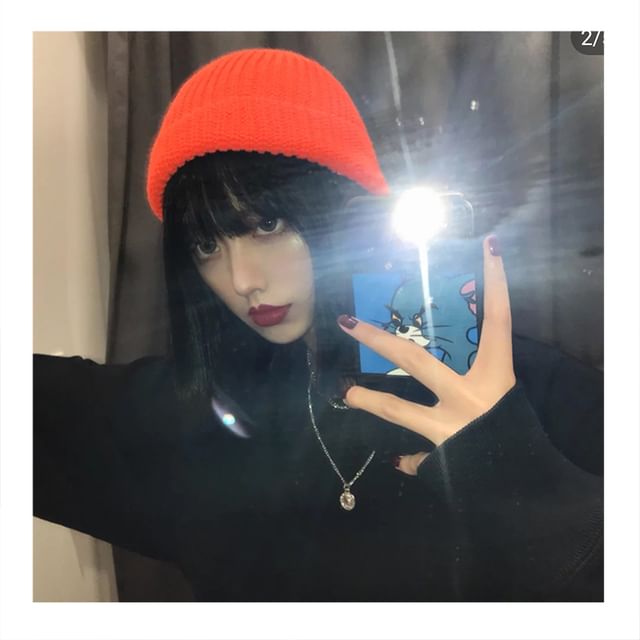 Panel Ribbed Beanie Plain Knit /