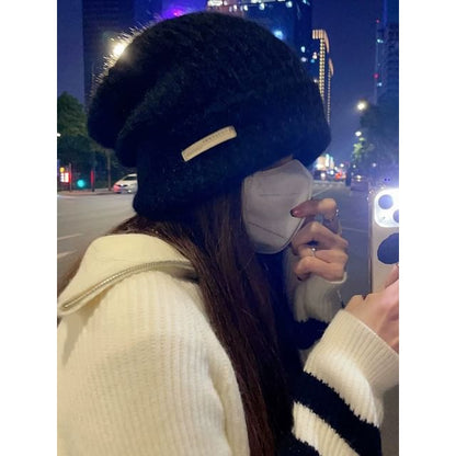 Beanie Plain Applique / Knit Ribbed
