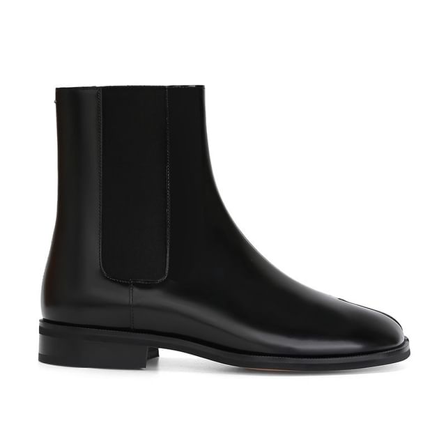 Chunky Heel Split Toe Plain Genuine Leather Short Chelsea Boots