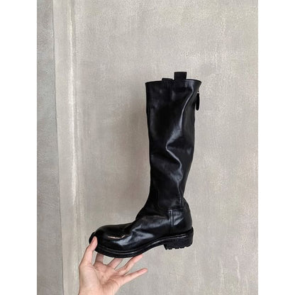 Tall Platform Genuine Plain Zip-Up Boots Leather