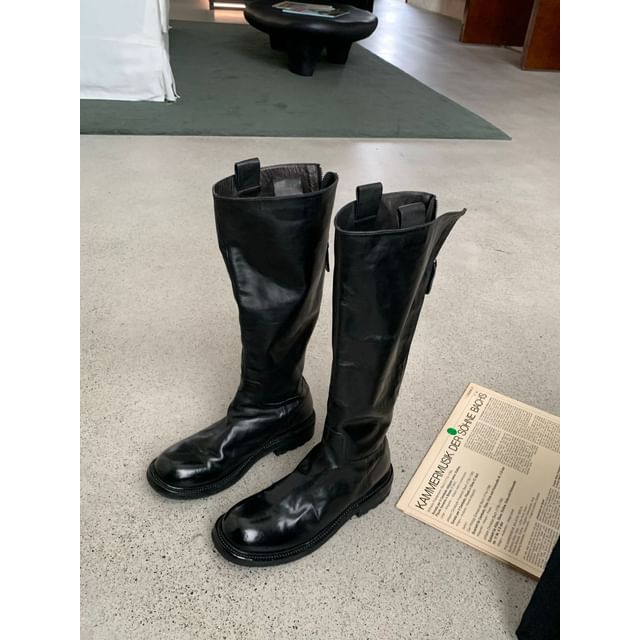 Tall Platform Genuine Plain Zip-Up Boots Leather