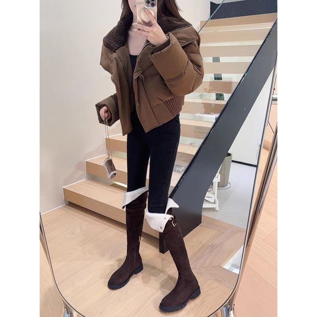 Plain Platform Boots Over-the-Knee Buckled