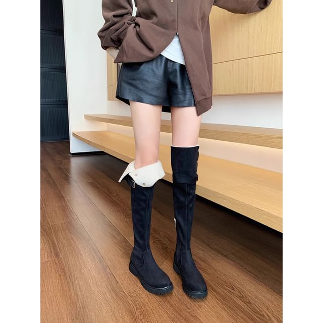 Plain Platform Boots Over-the-Knee Buckled