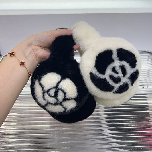 Ear Set / Scarf Bow Print Floral Muffs Fluffy