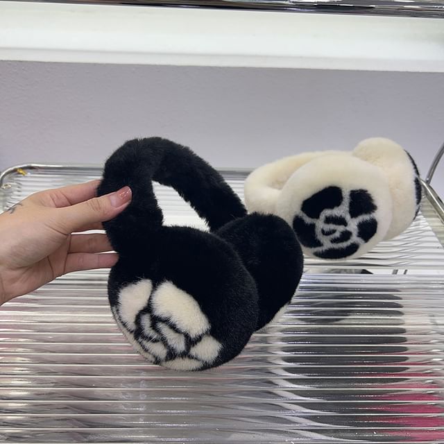 Ear Set / Scarf Bow Print Floral Muffs Fluffy
