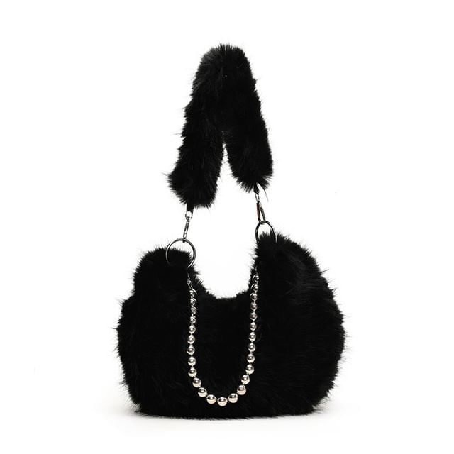 Beaded Fluffy Shoulder Bag