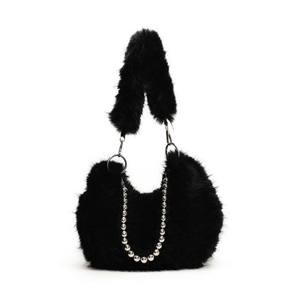 Beaded Fluffy Shoulder Bag