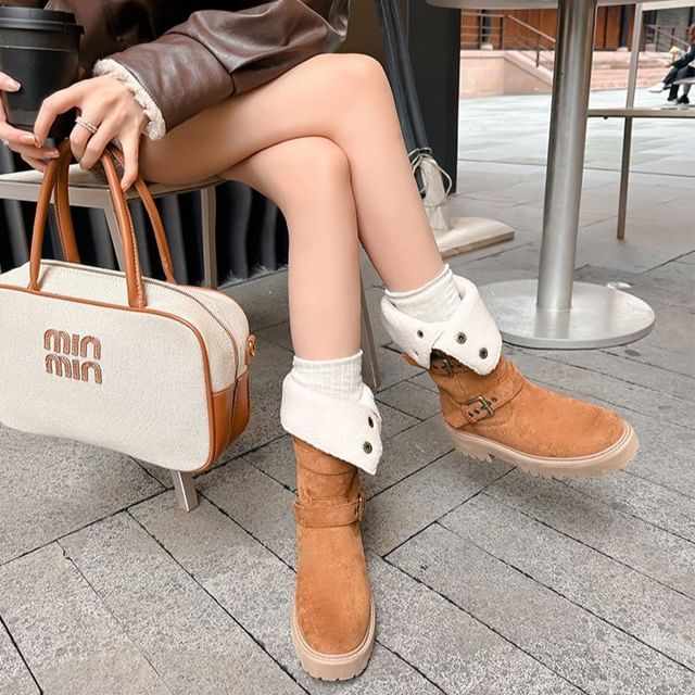 Buckled Boots Calf Mid Platform Button